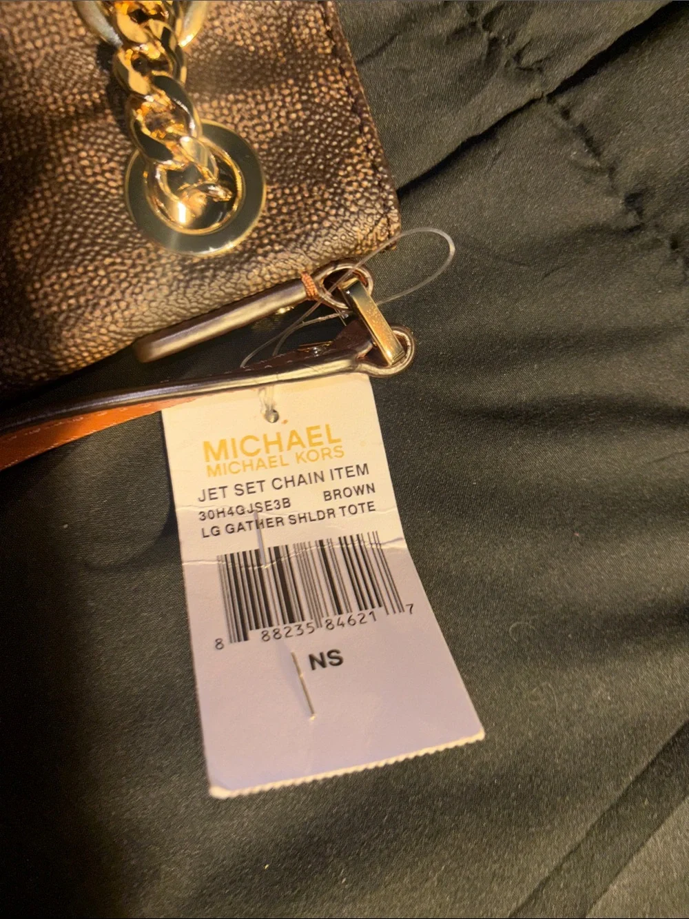 Michael Kors Brown MK Monogram Tote with Orange Straps